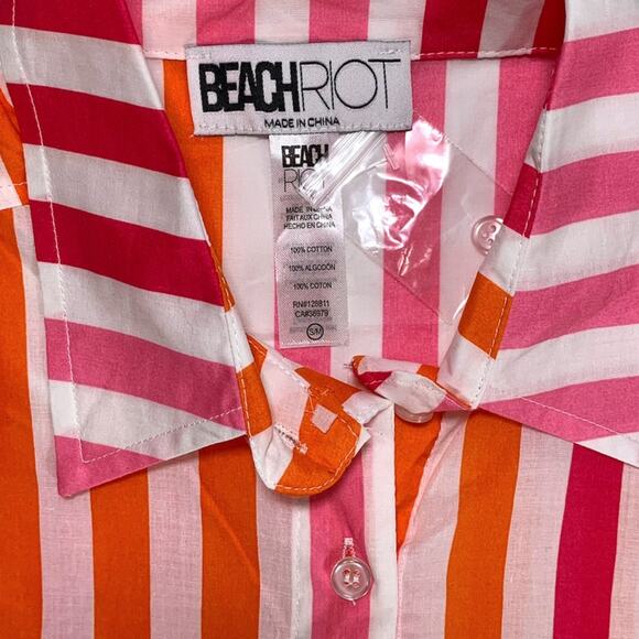 Beach Riot Alexa Striped Button-Up Shirt Sunset Stripe Orange Pink Size S/M NWT - Picture 6 of 7